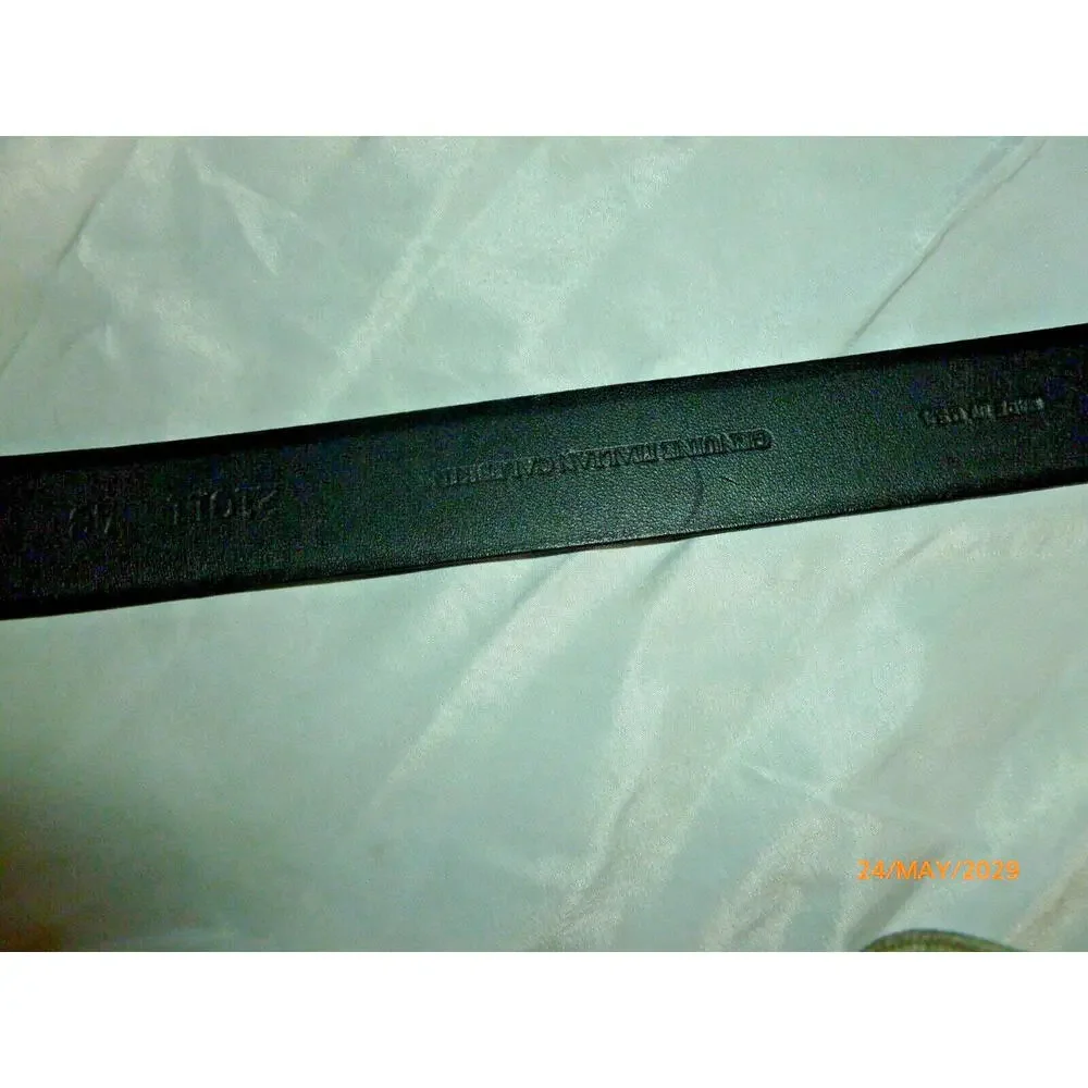 Leather‎ Belt Men Black Embossed Italian Calfskin Brass Buckle Made In USA sz 48